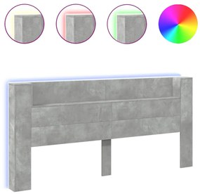 vidaXL Κεφαλάρι με Αποθηκ. Χώρο &amp; LED Γκρι Σκυρ. 220x16,5x103,5 εκ.
