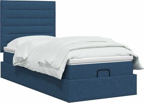 vidaXL Κρεβάτι Ottoman με Στρώμα και LED Μπλε 90 x 200 cm Ύφασμα