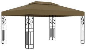 vidaXL Κιόσκι με Διπλή Οροφή και Φωτάκια LED Taupe 3 x 4 μ.