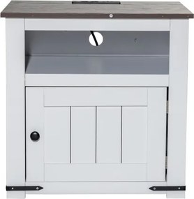 VEVOR Farmhouse End Table Square Night Stand with USB Ports and Outlets White