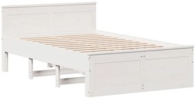 Κρεβάτι Βιβλιοθήκη Χωρίς Στρώμα Λευκό 135x190 εκ Μασίφ Πεύκο - Λευκό