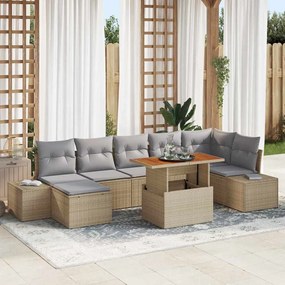 vidaXL Σετ Καναπέ Κήπου με μαξιλάρι 8 pcs Μπεζ, Γκρι
