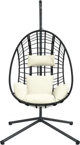 vidaXL Πολυθρόνα Egg Κρεμαστή με Βάση Μπεζ Συνθ. Ρατάν / Ατσάλι