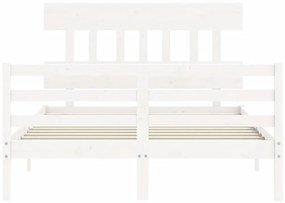 vidaXL Πλαίσιο Κρεβατιού με Κεφαλάρι Λευκό 140x190 εκ. Μασίφ Ξύλο
