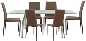 Σετ τραπεζαρίας C10009.03 7τμχ με Τραπέζι LOCA 120+50x80x75εκ. &amp; Καρέκλες ΤΕΤΑ Καφέ