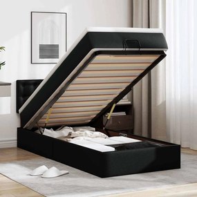 VidaXL Οθωμανικό κρεβάτι με στρώματα & LEDs Μαύρο Faux Leather
