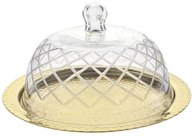 Δίσκος Με Γυάλινη Καμπάνα 83062 28x18cm Clear-Gold Μέταλλο,Γυαλί