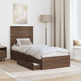 vidaXL Κρεβάτι Αποθήκης Καφέ δρυς 75 x 190 cm Επεξεργασμένο ξύλο