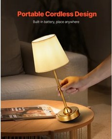 VEVOR Cordless Table Lamp 2PCS Rechargeable Battery Desk Lamp Fabric Shade Gold