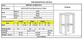 Σκαμπώ MACK BAR Μεταλ.Φυσικό/Άσπρο Φ30cm Η.72cm (Σετ 4 ΤΕΜ)