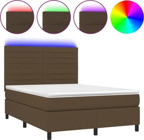 vidaXL Κρεβάτι Boxspring με Στρώμα &amp; LED Σκ.Καφέ 140x190εκ. Υφασμάτινο