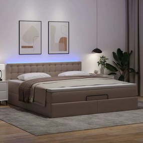VidaXL Οθωμανικό κρεβάτι με στρώματα & LEDs Cappuccino Faux Leather