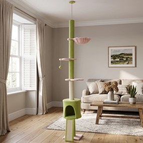Cat Tree Cave αιώρα ρυθμιζόμενο ύψος ξύσιμο με υφασμάτινο κάλυμμα πράσινο