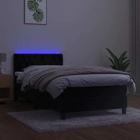 vidaXL Κρεβάτι Boxspring με Στρώμα &amp; LED Μαύρο 100x200 εκ. Βελούδινο