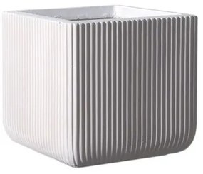 Γλάστρα Πήλινη Τετράγωνη Stripe Λευκή L 37x37x33 εκ. C-0050-8 Supergreens-C-0050-8-Λευκό C-0050-8