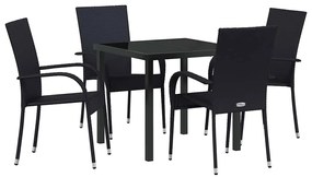 vidaXL Σέτ φαγητού για κήπο 5 pcs Μαύρο Πολυ ράταν