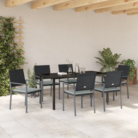 vidaXL Σετ Κήπου 7 Τεμαχίων  με Μαξιλάρια Μαύρο Πολυ Ράτα