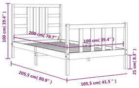 Σκελετός Κρεβατιού Χωρίς Στρώμα 100x200 εκ. Μασίφ Πεύκο - Καφέ