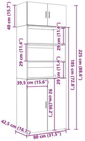 Ραφιέρα με Ντουλάπια Μαύρη 80x42,5x225 εκ. από Επεξ. Ξύλο - Μαύρο