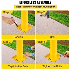VEVOR Safety Bollard, 48 Inch Height Bollard Post, 4.5 Inch Diameter Steel Pipe Safety Bollard Post, Yellow Steel Bollard, Steel Safety Bollard with 8 Anchor Bolts, Perfect for Traffic-Sensitive Area