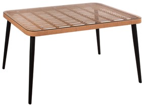 ΤΡΑΠΕΖΙ ΜΕΤΑΛΛΙΚΟ ALLEGRA HM5537 ΜΕ WICKER ΣΕ ΜΠΕΖ ΑΠΟΧΡΩΣΗ & ΓΥΑΛΙ 140X80X78 εκ.