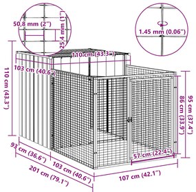vidaXL Σπιτάκι Σκύλου με Αυλή Ανθρακί 110x201x110 εκ. Γαλβαν. Χάλυβας