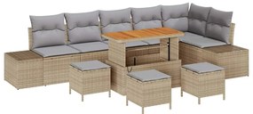 vidaXL Σετ Καναπέ Κήπου με μαξιλάρι 10 pcs Μπεζ Πολυ ράταν