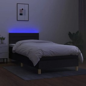 vidaXL Κρεβάτι Boxspring με Στρώμα &amp; LED Μαύρο 80x200 εκ. Υφασμάτινο