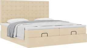 vidaXL Οθωμανικό κρεβάτι με στρώματα Κρέμα 180x200cm ύφασμα