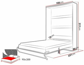 Κρεβάτι - ντουλάπα Concept Pro Lenart AH109, Μονόκλινο, Γκρι, 90x200, Πλαστικοποιημένη μοριοσανίδα, Τάβλες για Κρεβάτι, 105x237x217cm | Epipla1.gr