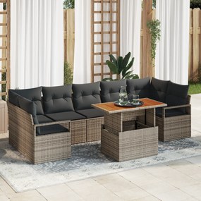 vidaXL Γκρι Σετ Καναπέ Κήπου 8 pcs Γκρι Μεγάλο Ρατάν και Πολυεστέρας
