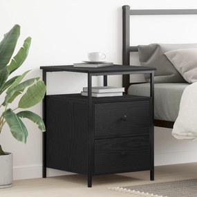 vidaXL Κομοδίνο Μαύρο Δρύινο 44x45x60 εκ Ξύλο MDF και Ατσάλι