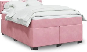 vidaXL Κρεβάτι Boxspring με Στρώμα Ροζ 160x200 εκ. Βελούδινο