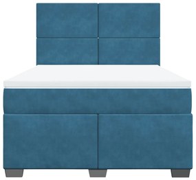 Κρεβάτι Boxspring με Στρώμα Μπλε 140x190 εκ. Βελούδινο - Μπλε