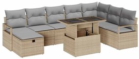 vidaXL Σετ Καναπέ Κήπου με μαξιλάρι 9 pcs Μπεζ Πολυ ράταν