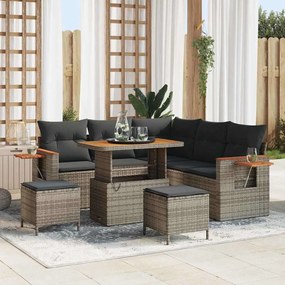 vidaXL σετ κήπου 8 τεμαχίων με γκρι πολυ-ρατάν μαξιλάρια