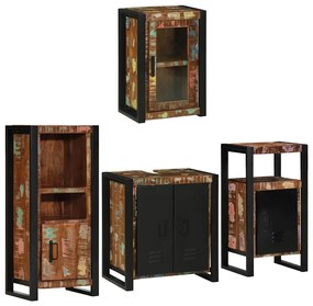 vidaXL Σετ Επίπλων Μπάνιου 4 pcs Πολύχρωμο Στερεό ανακτημένο ξύλο