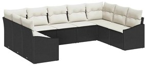 vidaXL Σετ Καναπέ Κήπου 9 pcs Μαύρο Πολυ ράταν