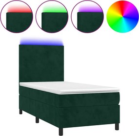vidaXL Κρεβάτι Boxspring με Στρώμα &amp; LED Σκ. Πράσινο 80x200 εκ Βελούδο