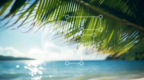 Intra Συλλεκτικό Ξύλινο Παζλ Plywood  4mm - Τροπική παραλία με φοίνικες και ωκεανό Σε Ξύλινο Κουτί - Διαστάσεις: 10x10 cm – 25 κομμάτια