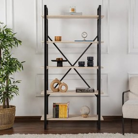 Βιβλιοθήκη Elysian Megapap χρώμα travertine - μαύρο 90x33,5x180εκ.