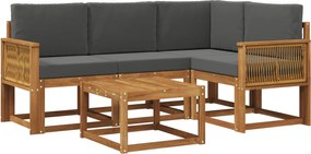 vidaXL Σειρά Καναπέ Εξωτερικού 5 pcs Φυσικό και Ανθρακί Πολυεστέρας