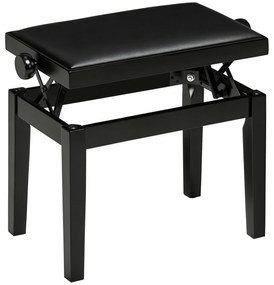 HOMCOM Πιανο-σκαμπό, σκαμπό πιάνου, ρυθμιζόμενο ύψος, κομψό γυαλιστερό φινίρισμα, συνθετικό δέρμα+καουτσούκ ξύλο, μαύρο, 63 x 33 x 56cm