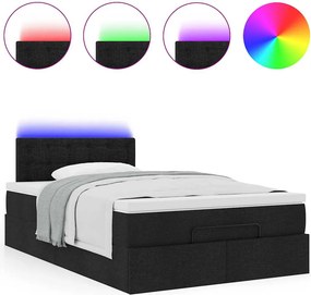 vidaXL Οθωμανικό κρεβάτι με στρώμα &amp; LEDs Μαύρο 120x190 cm Ύφασμα