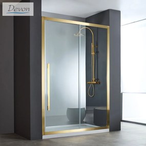 DEVON Noxx Slider 1+1 Πόρτα ντουζιέρας με 1 σταθερό &amp; 1 συρόμενα φύλλο BRUSHED GOLD 137 - 139εκ Y200εκ