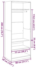 Ντουλάπα Όψη Παλαιού Ξύλου 80x50x200 εκ. από Επεξεργασμένο Ξύλο - Καφέ