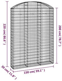 Συρματοκιβώτιο Τοξωτό 150x30x200/220εκ. από Γαλβανισμένο Χάλυβα - Ασήμι