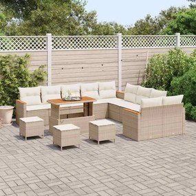 vidaXL Σετ Καναπέ Κήπου με μαξιλάρι 14 pcs Μπεζ Πολυ ράταν