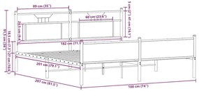 Σκελετός Κρεβ. Χωρίς Στρώμα Καπνιστή Δρυς 180x200 εκ. Μεταλλικό - Καφέ