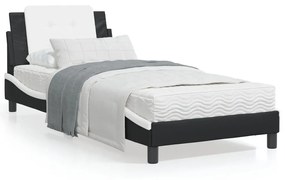 Κρεβάτι με Στρώμα Μαύρο και Λευκό 80 x 200 εκ. Συνθετικό Δέρμα - Μαύρο